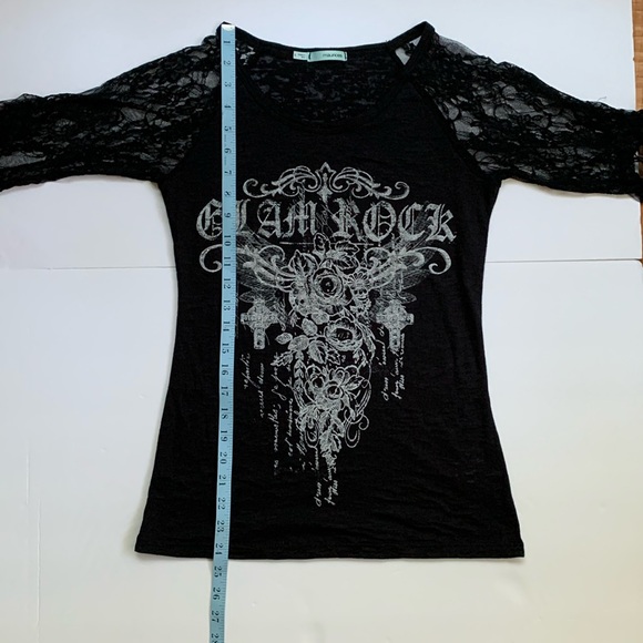 ❤️MAURICES Black 'Glam Rock' Burn Out Tee Shirt Top Size Small - Picture 4 of 11